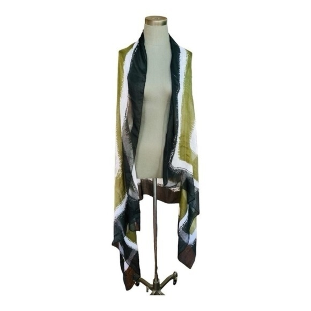 Color Block Sarong Purple Green Black White Sheer Wrap 78"x43" Beach Cover Up VG - Picture 3 of 6